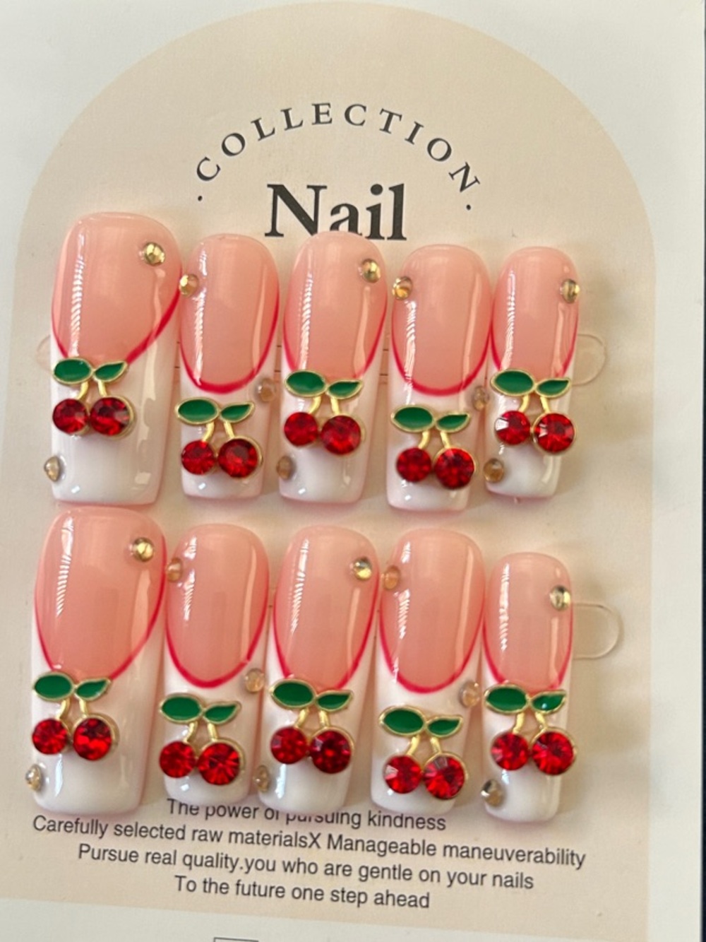 Cherry Accent Press-On Nails - Pink & White
